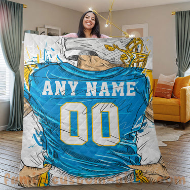 Custom Premium Quilt Blanket Los Angeles Jersey Football Personalized Quilt Gifts for Her & Him